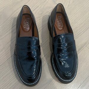 Franco Sarto Glossy Black Lug Sole Loafers